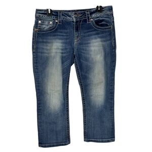 Miss Me Jeans Mid-Rise Cuffed Capris Size 30 Pocket Embellishments Distressed
